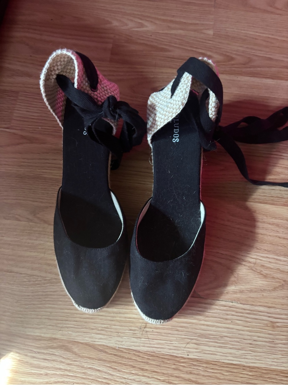 Soludos Black Espadrille Wedge Sandals with Ankle Tie 10